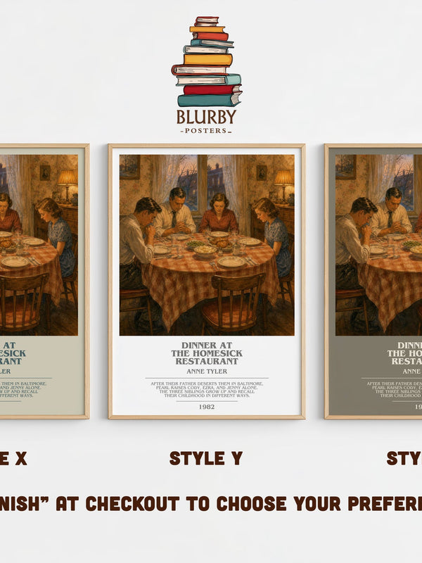 Dinner At The Homesick Restaurant bookish print in frame leaning in hallway – literary fiction wall art