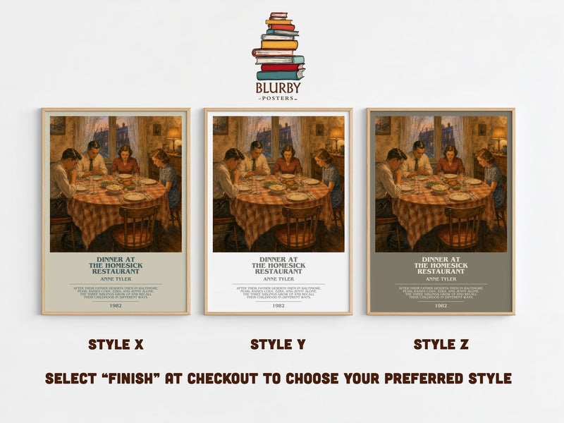 Dinner At The Homesick Restaurant bookish print in frame leaning in hallway – literary fiction wall art