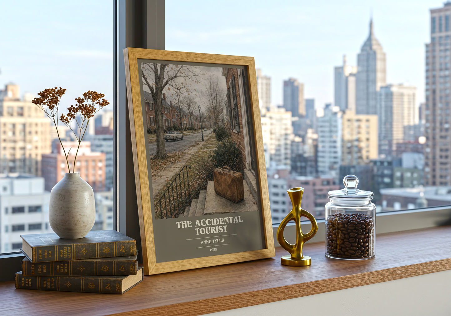 The Accidental Tourist book cover print framed by window – literary home decor