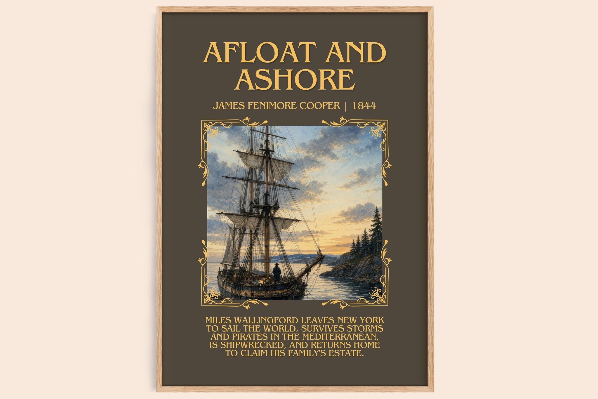 Afloat And Ashore Minimalist Book Poster by James Fenimore Cooper