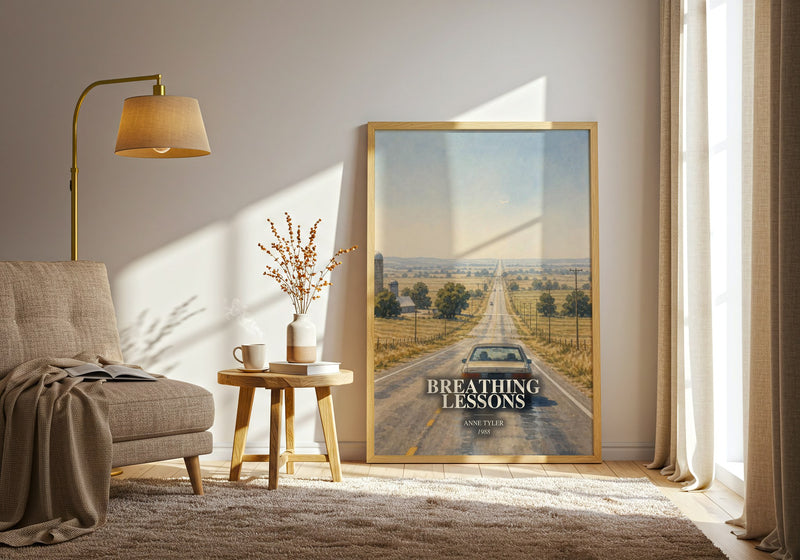 Breathing Lessons watercolour print in frame leaning in hallway – literary fiction wall art