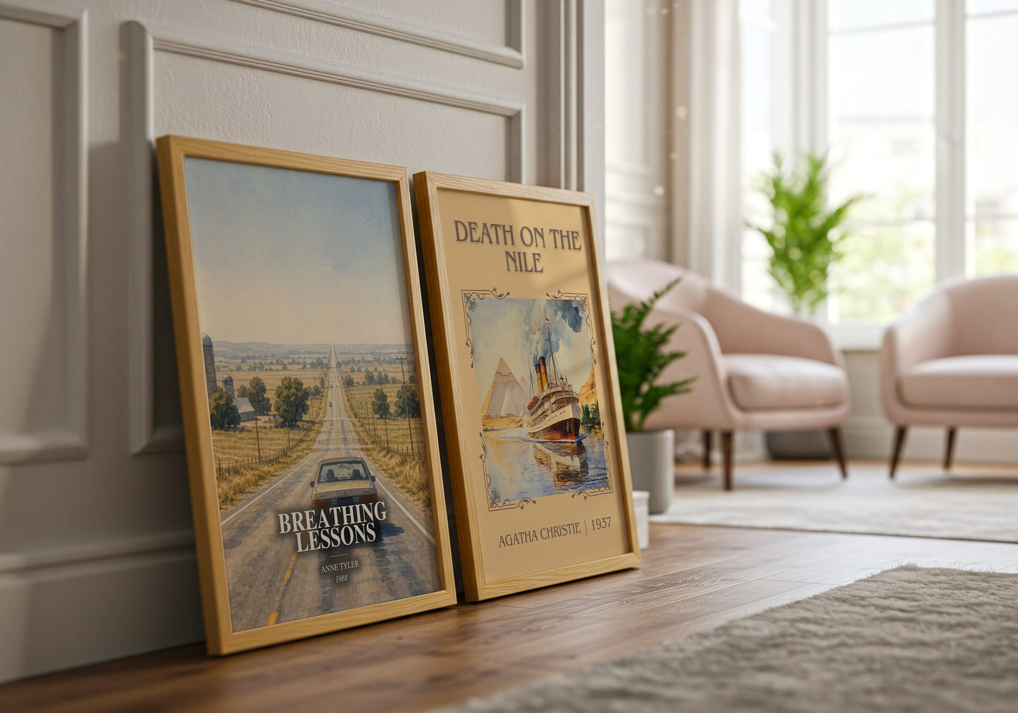 Breathing Lessons watercolour print framed by window – literary home decor