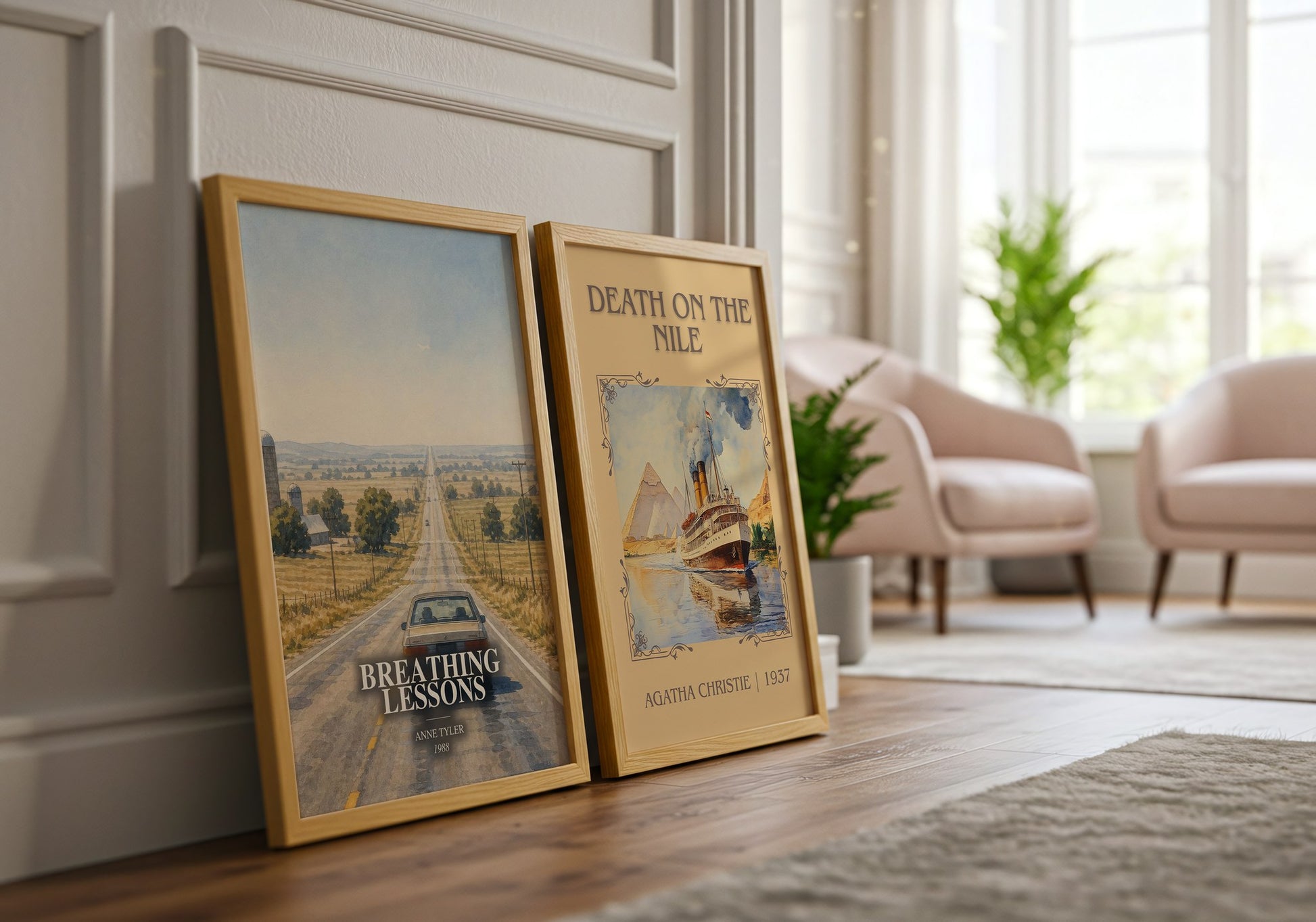 Breathing Lessons watercolour print framed by window – literary home decor