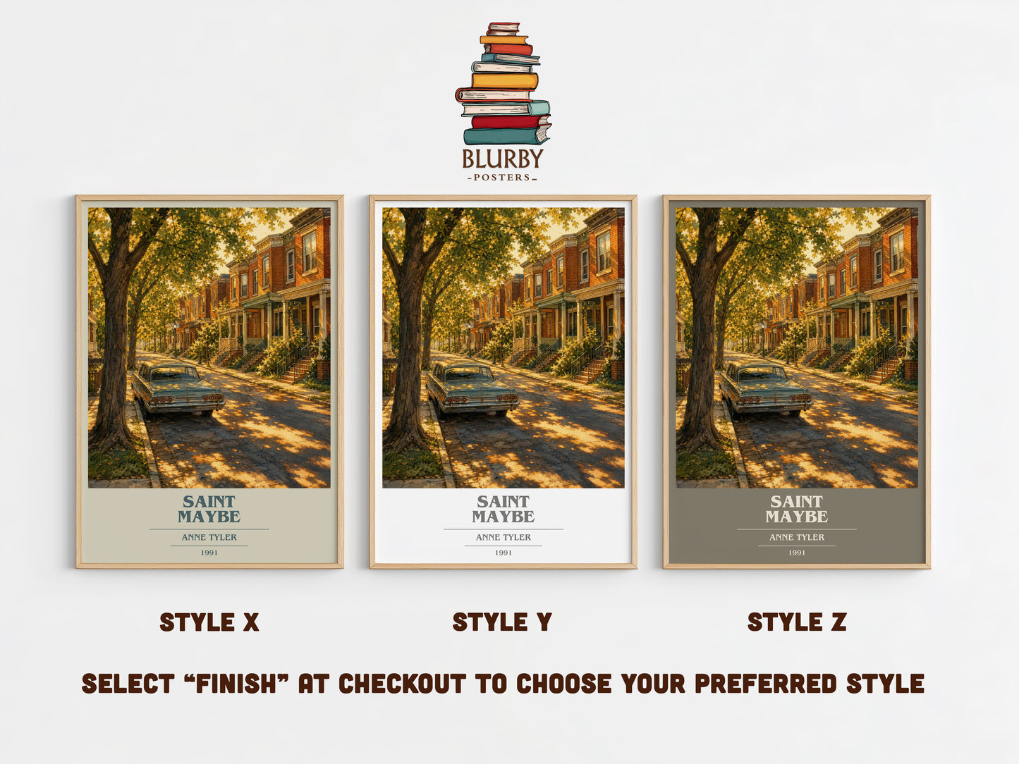 Saint Maybe book cover print in frame leaning in hallway – literary fiction wall art