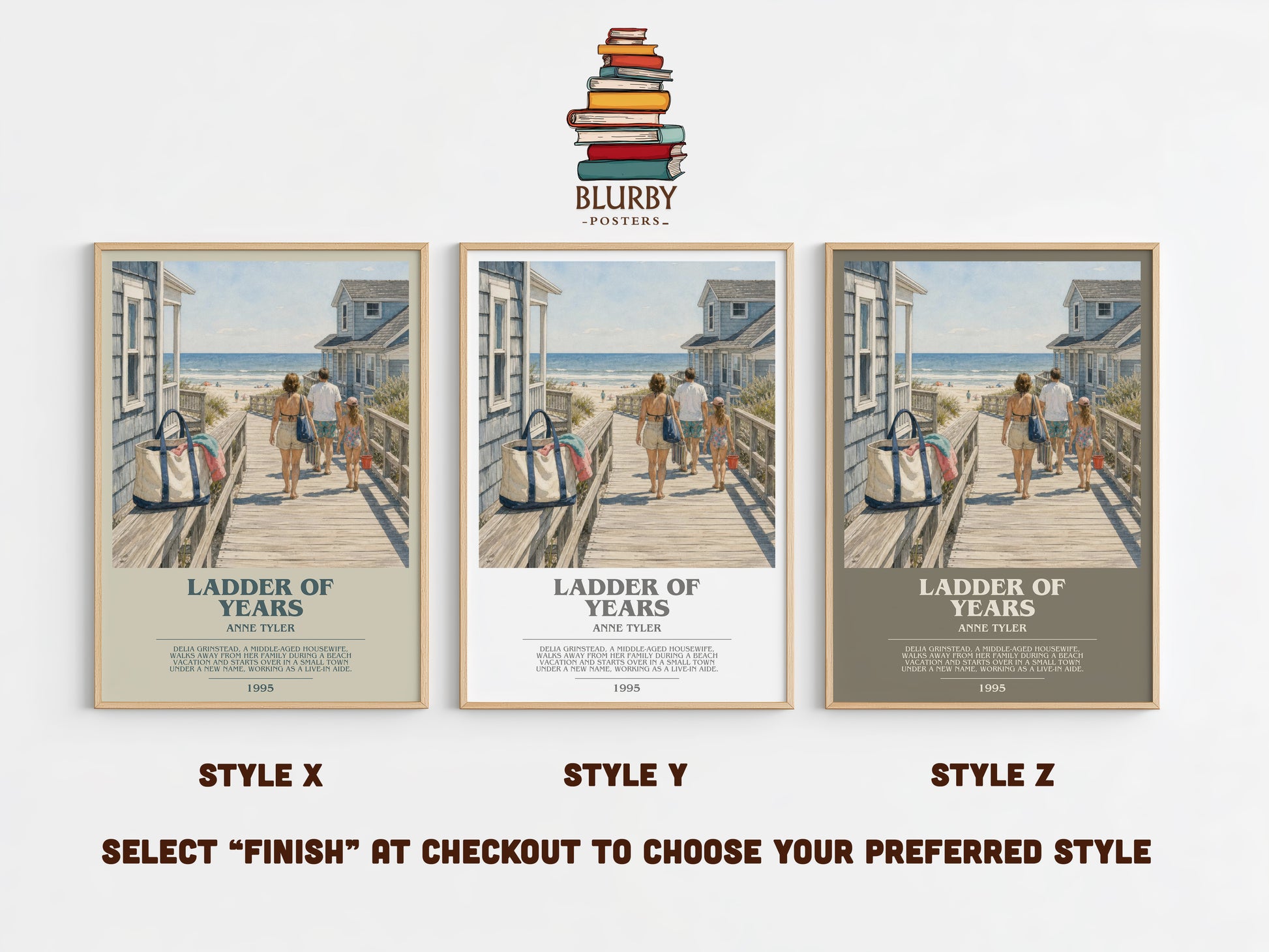 Ladder Of Years bookish print in frame leaning in hallway – contemporary fiction wall art