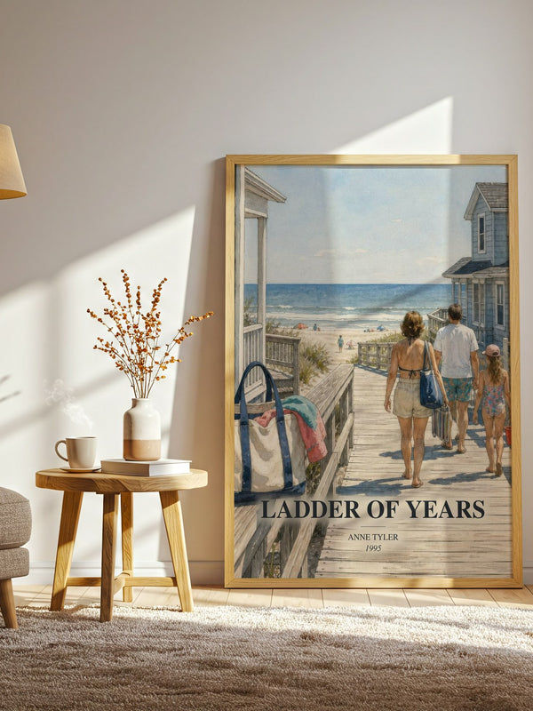 Ladder Of Years watercolour print in frame leaning in hallway – contemporary fiction wall art