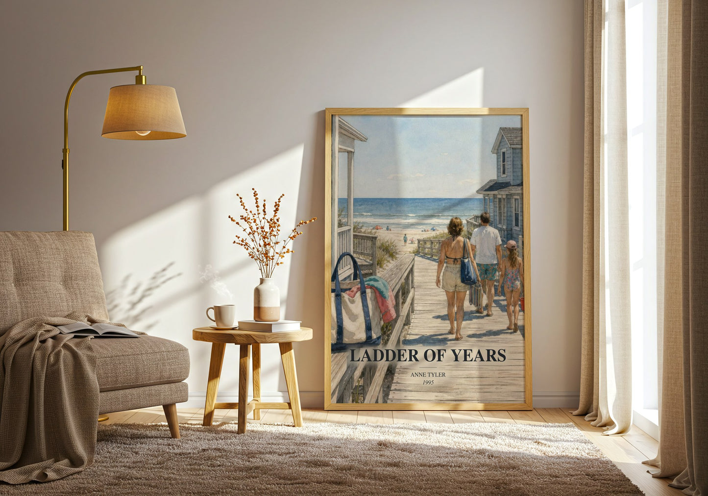Ladder Of Years watercolour print in frame leaning in hallway – contemporary fiction wall art