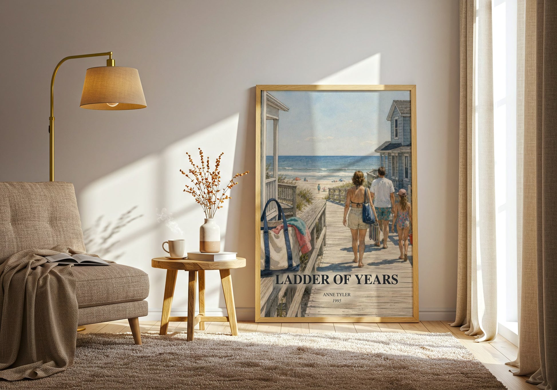 Ladder Of Years watercolour print in frame leaning in hallway – contemporary fiction wall art