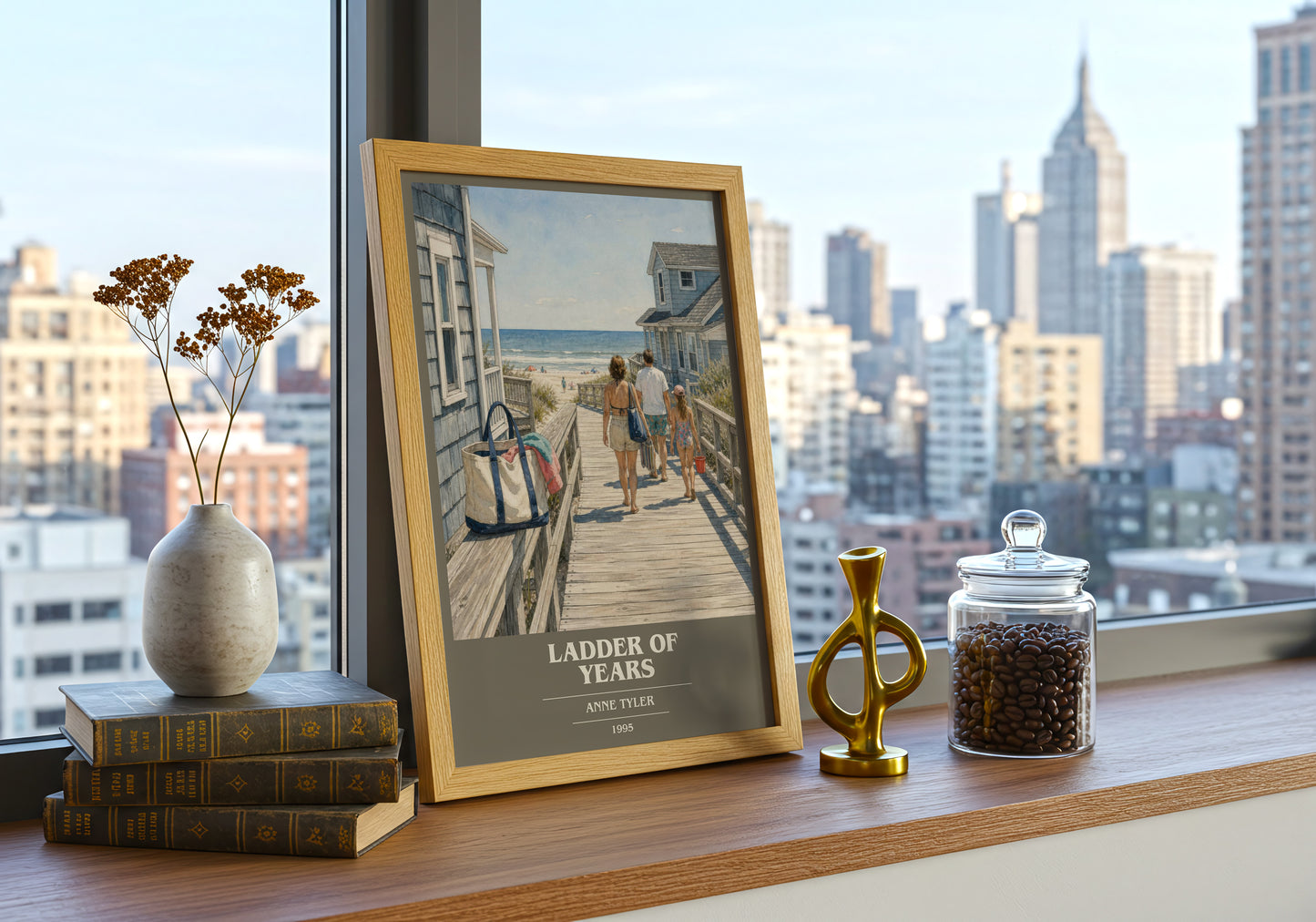 Ladder Of Years book cover print framed by window – literary home decor