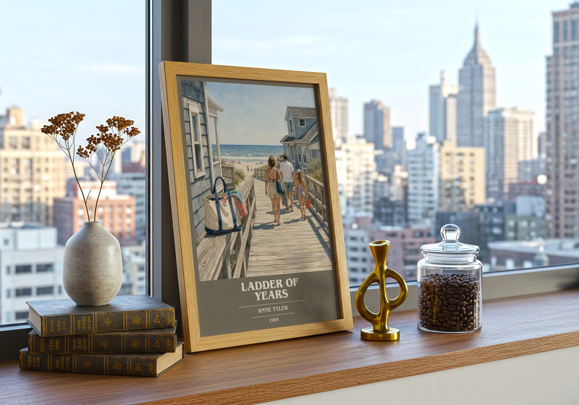 Ladder Of Years book cover print framed by window – literary home decor