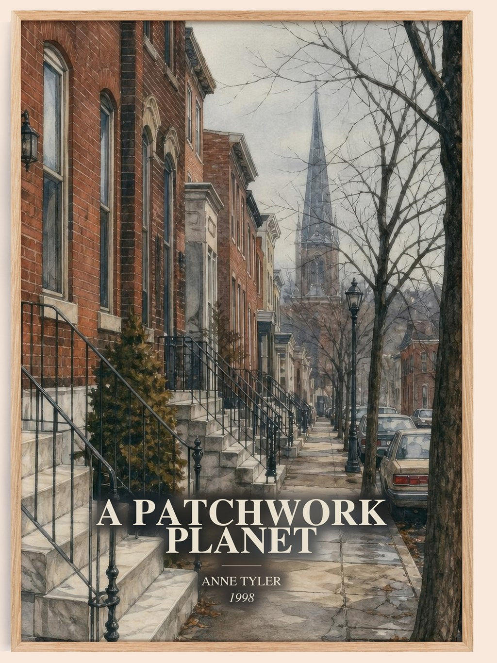 A Patchwork Planet watercolour book poster by Anne Tyler – framed literary art print
