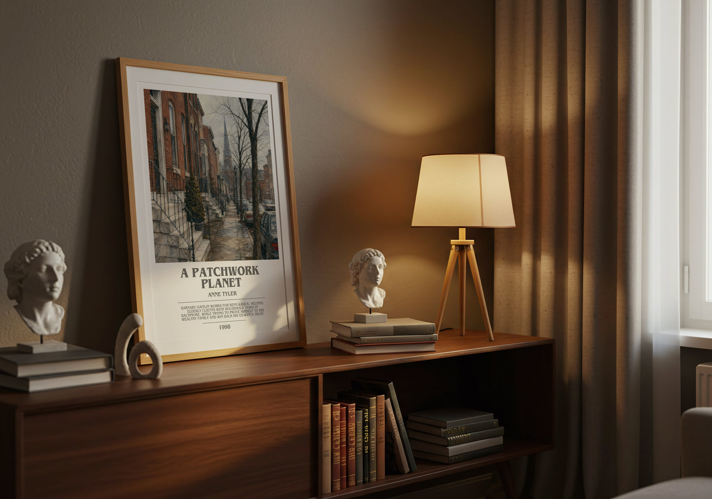 A Patchwork Planet bookish book poster framed on wall – contemporary fiction wall art