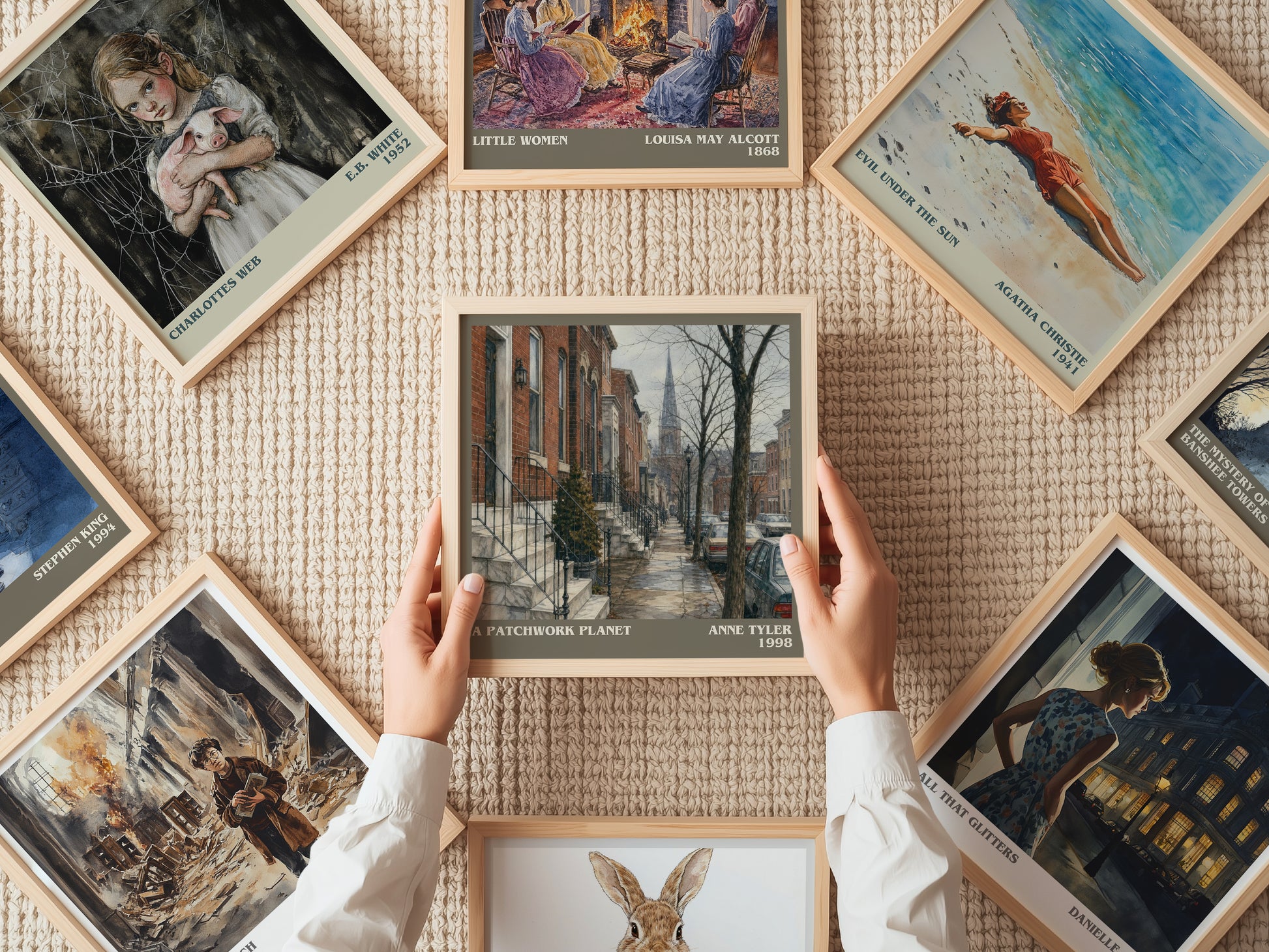 A Patchwork Planet literary book poster framed on wall – contemporary fiction wall art