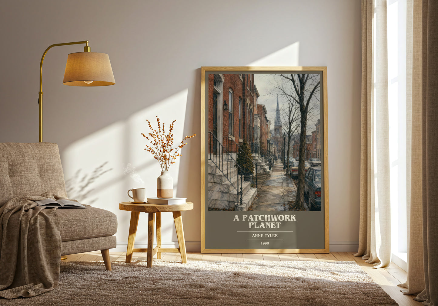 A Patchwork Planet book cover print on bookshelf – Anne Tyler fan gift