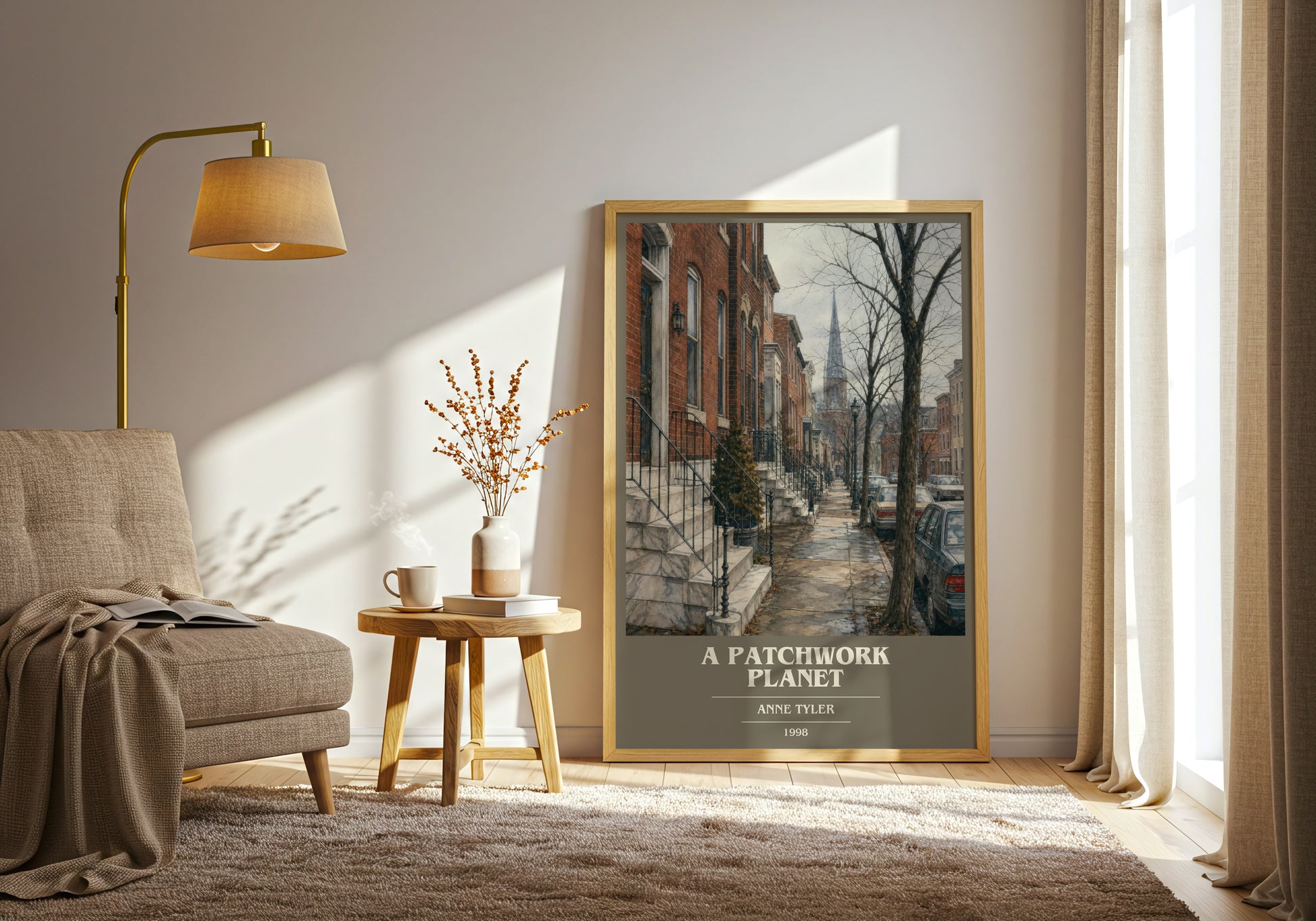 A Patchwork Planet book cover print on bookshelf – Anne Tyler fan gift