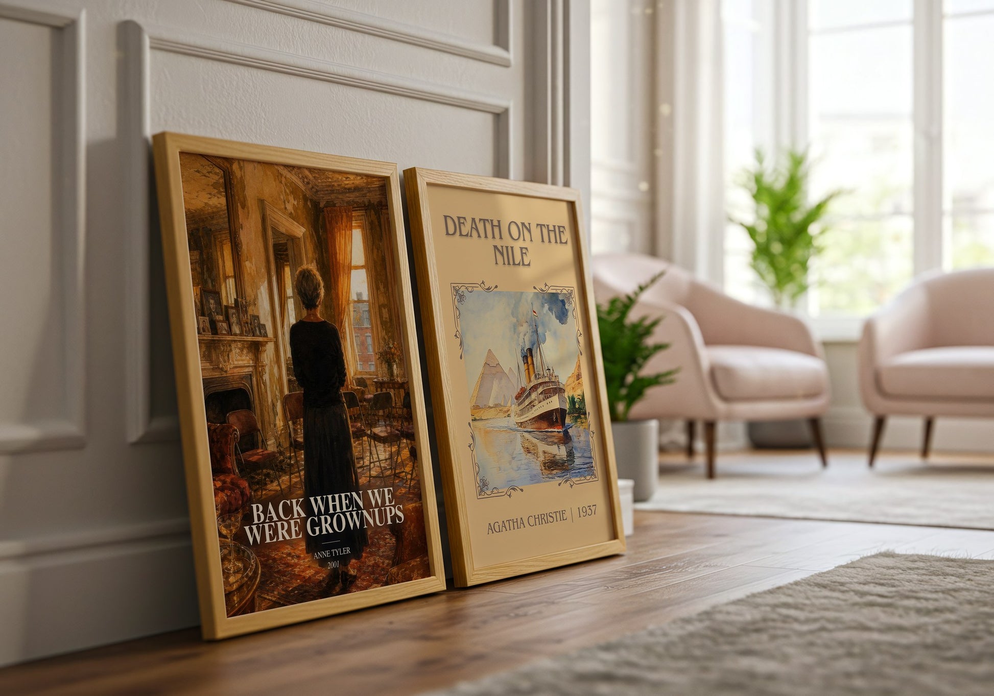 Back When We Were Grownups watercolour print framed by window – literary home decor