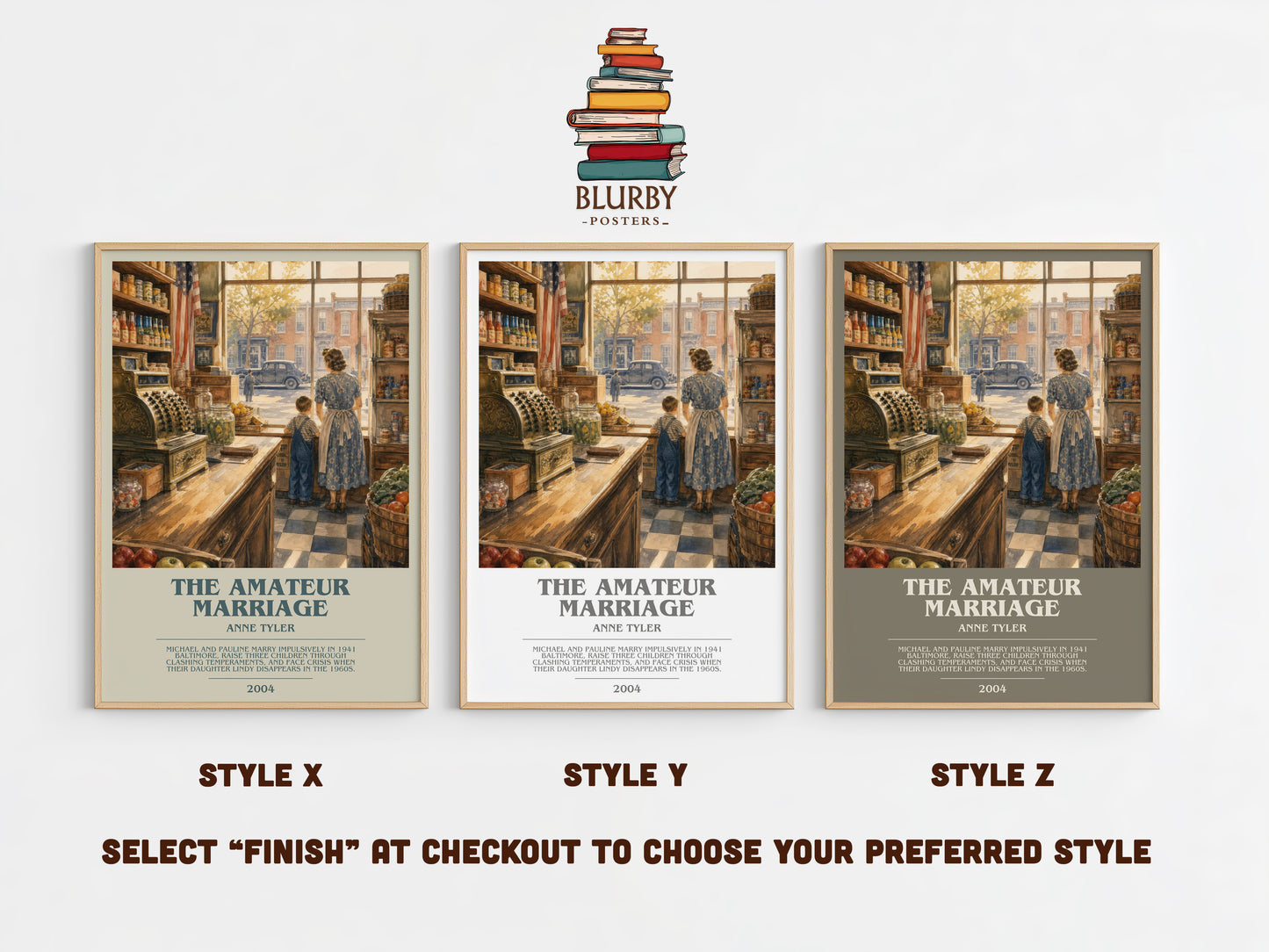 The Amateur Marriage bookish print in frame leaning in hallway – literary fiction wall art