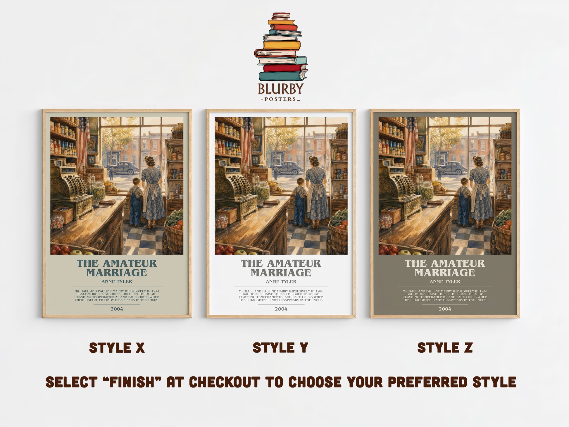 The Amateur Marriage bookish print in frame leaning in hallway – literary fiction wall art