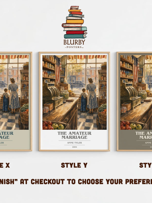 The Amateur Marriage book cover print in frame leaning in hallway – literary fiction wall art