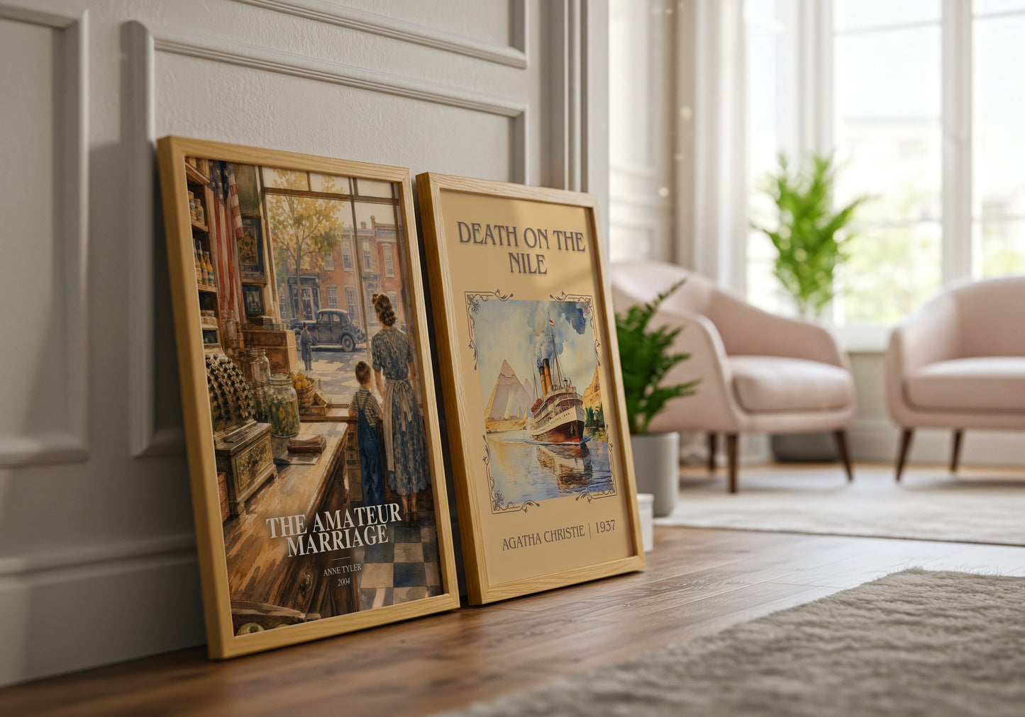 The Amateur Marriage watercolour print framed by window – literary home decor