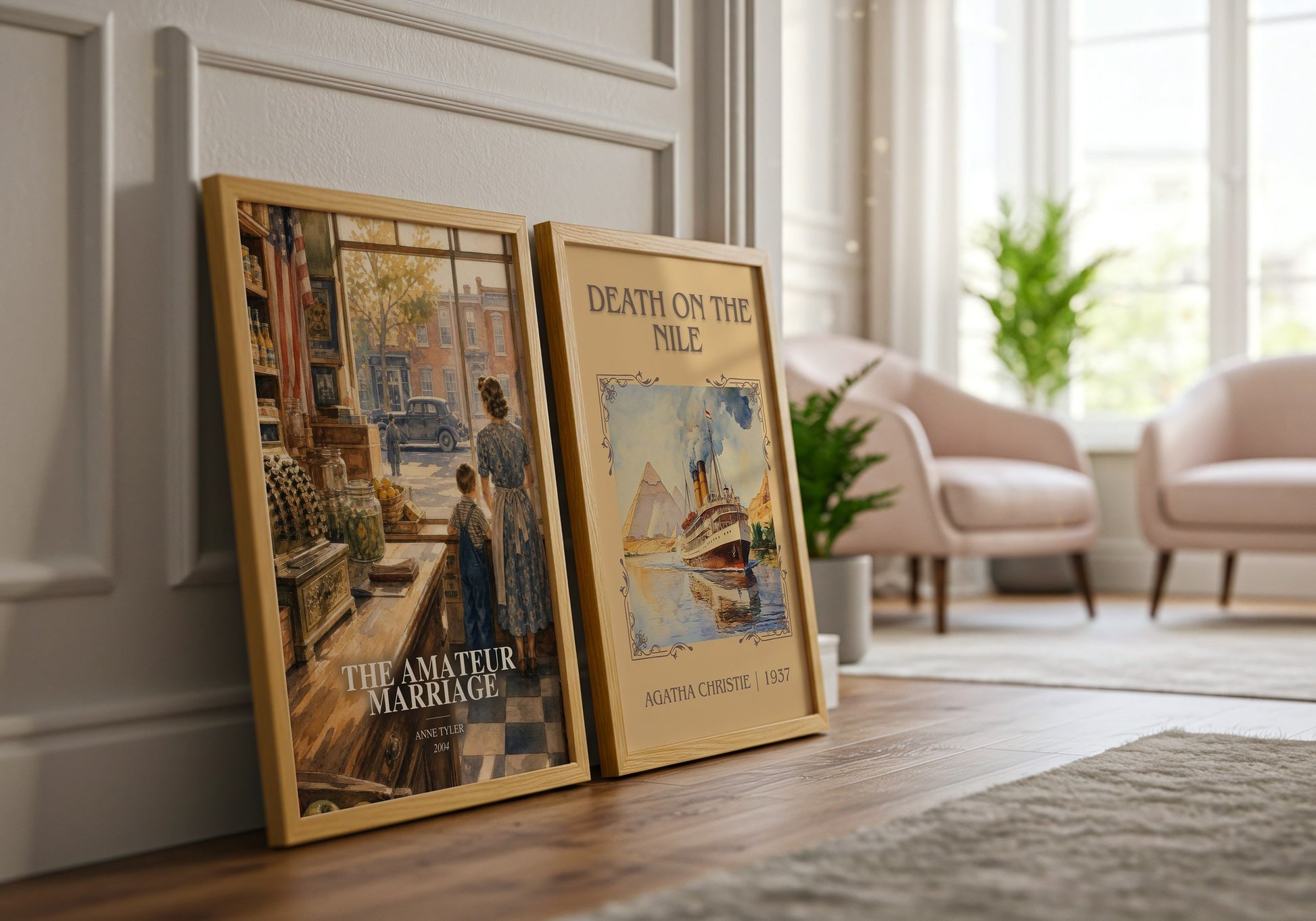 The Amateur Marriage watercolour print framed by window – literary home decor
