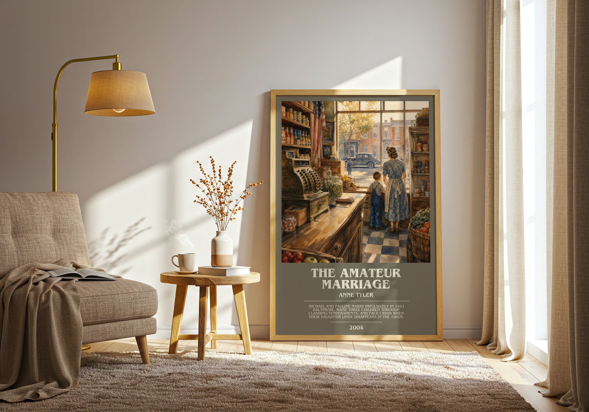 The Amateur Marriage bookish print on bookshelf – Anne Tyler fan gift