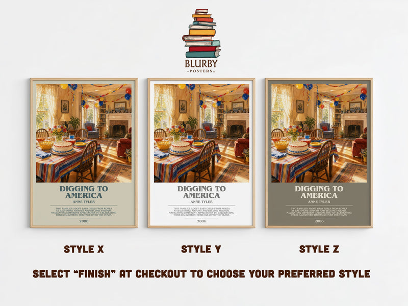 Digging To America bookish print in frame leaning in hallway – contemporary fiction wall art