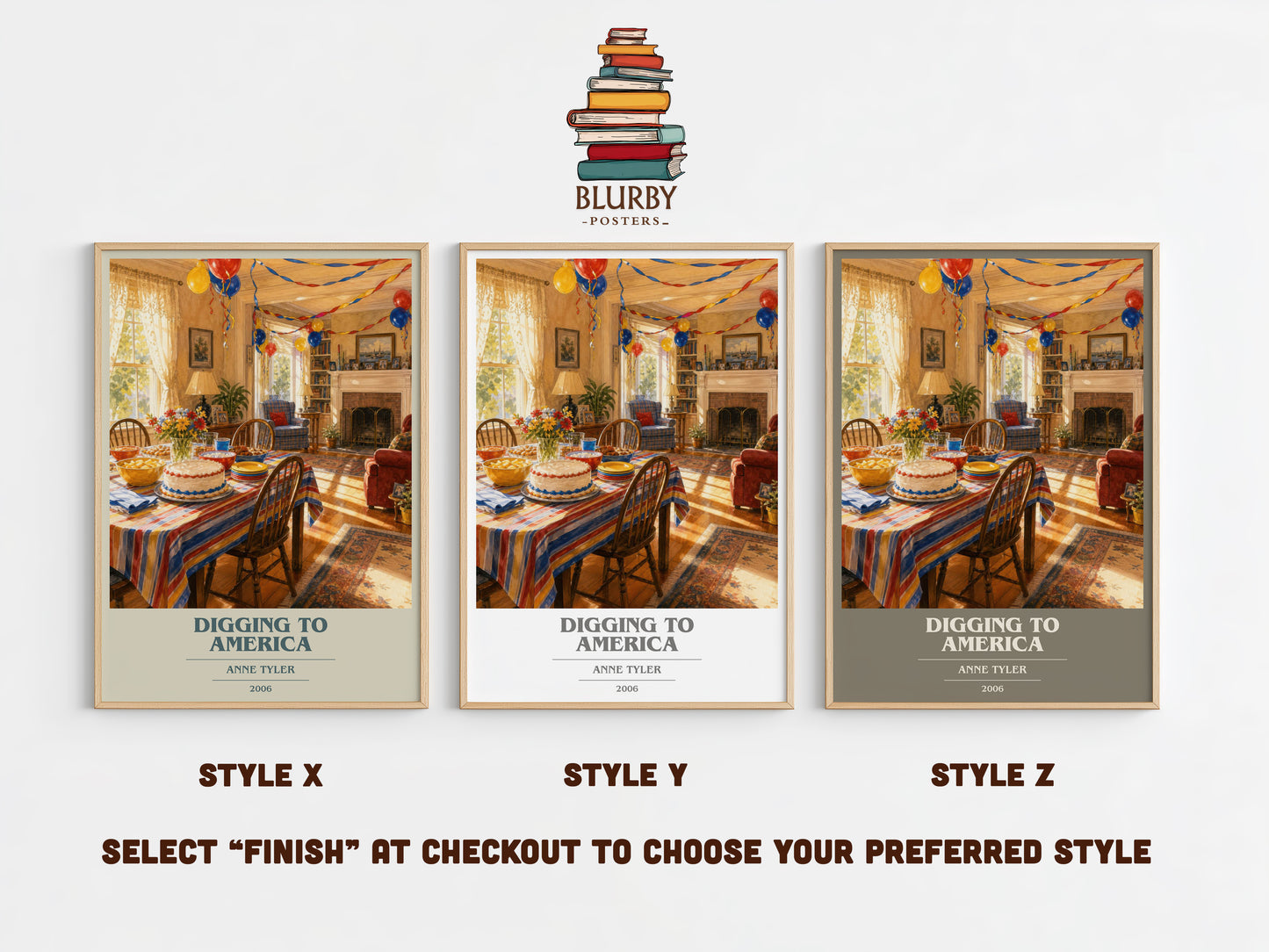 Digging To America book cover print in frame leaning in hallway – contemporary fiction wall art