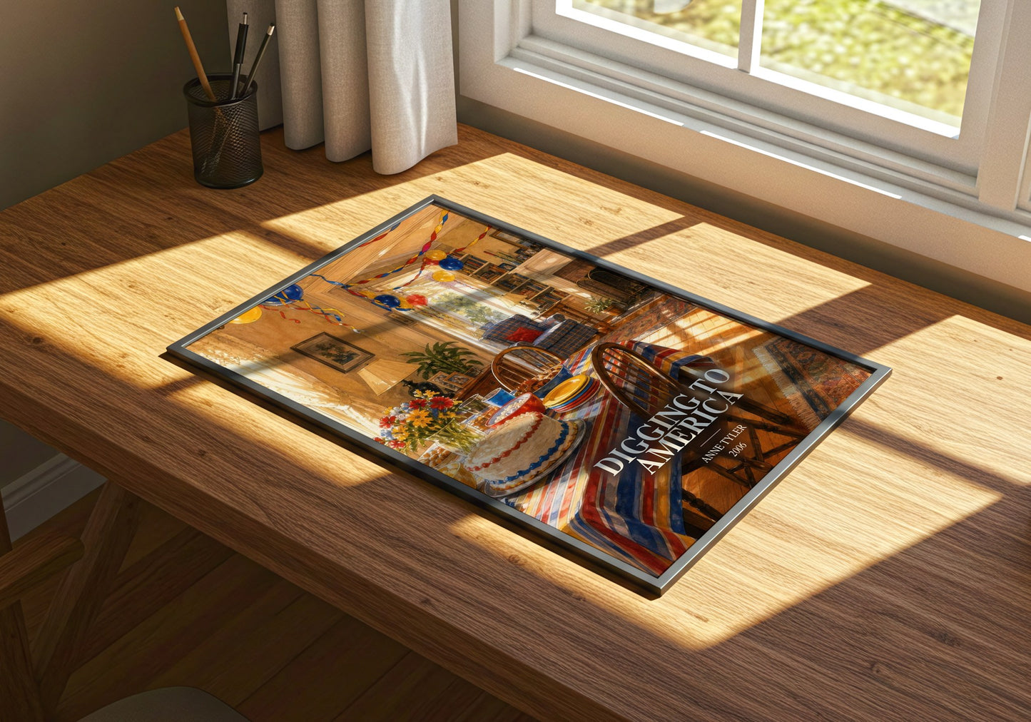 Digging To America watercolour book poster framed on wall – contemporary fiction wall art