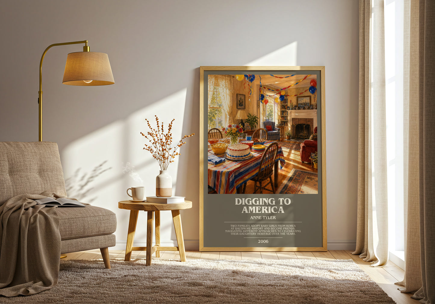Digging To America bookish print on bookshelf – Anne Tyler fan gift