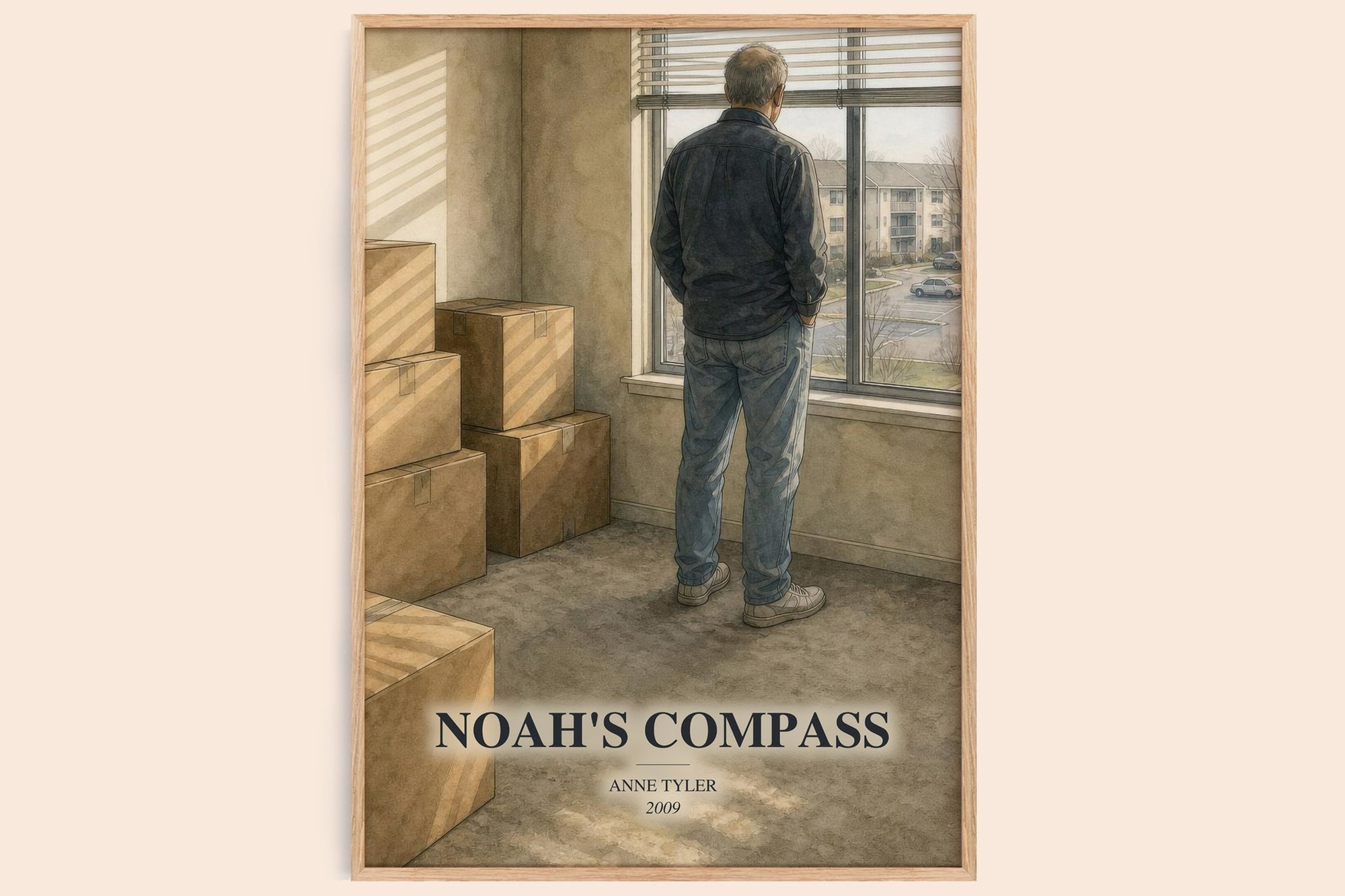 Noah'S Compass watercolour book poster by Anne Tyler – framed literary art print