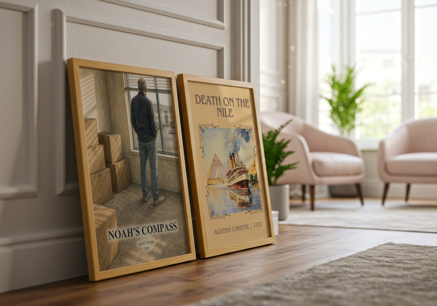 Noah'S Compass watercolour print framed by window – literary home decor