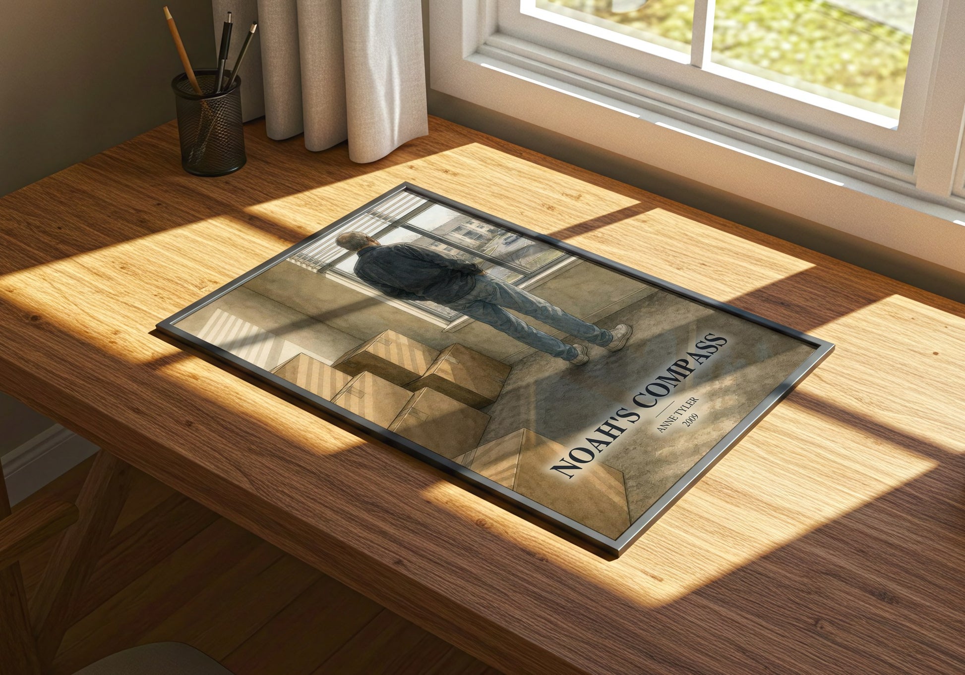 Noah'S Compass watercolour book poster framed on wall – literary fiction wall art