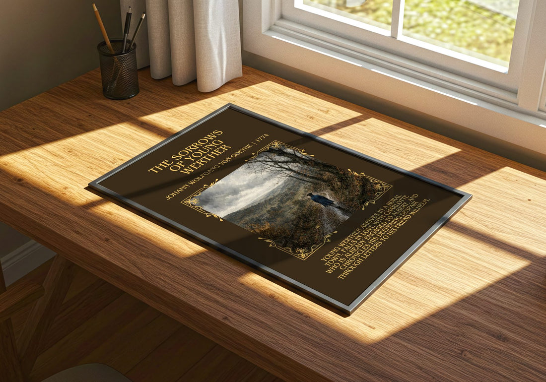 Sorrows Of Young Werther Minimalist Book Poster by J. Goethe – print on a sunlit desk