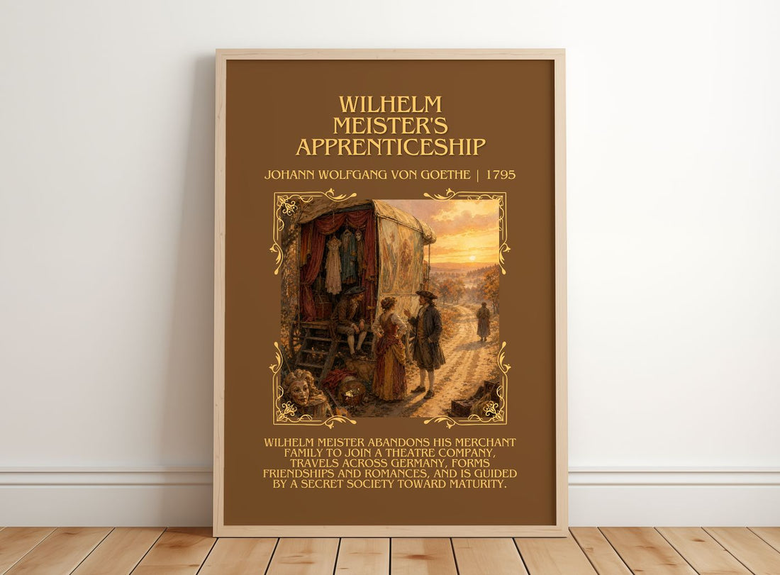 Wilhelm Meister'S Apprenticeship Minimalist Book Poster by J. Goethe – framed print leaning on a wooden floor