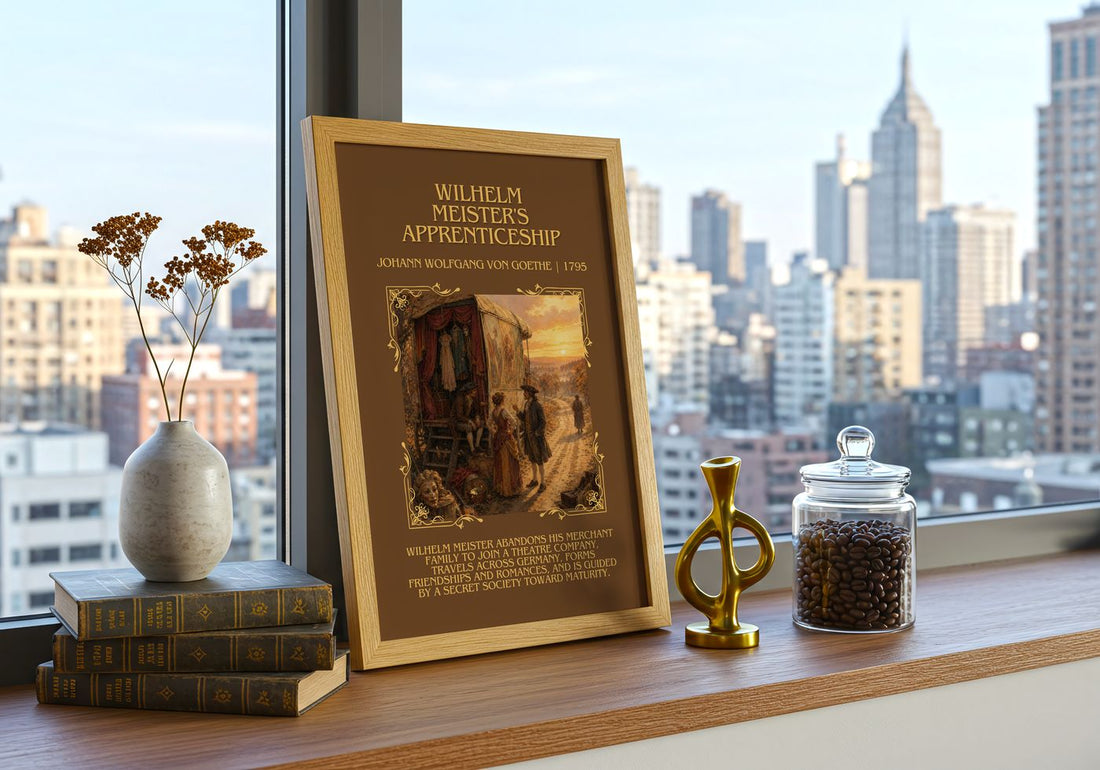 Wilhelm Meister'S Apprenticeship Minimalist Book Poster by J. Goethe – framed print on a city-view windowsill