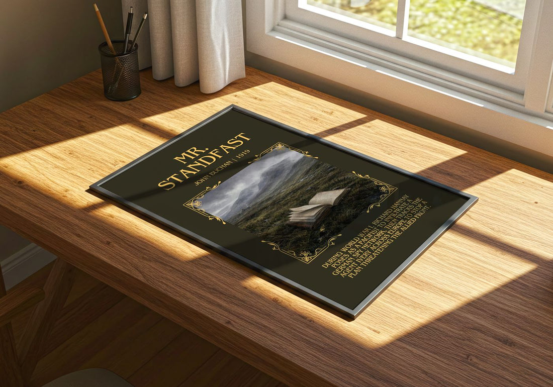 Mr. Standfast Minimalist Book Poster by John Buchan – print on a sunlit desk