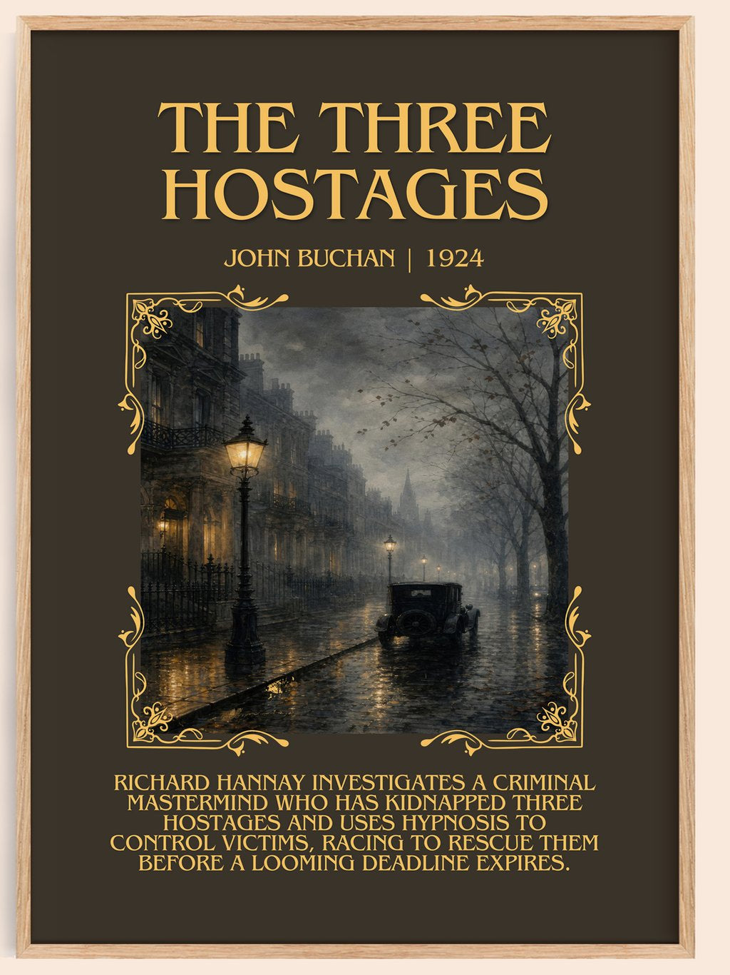 The Three Hostages Minimalist Book Poster by John Buchan – book poster