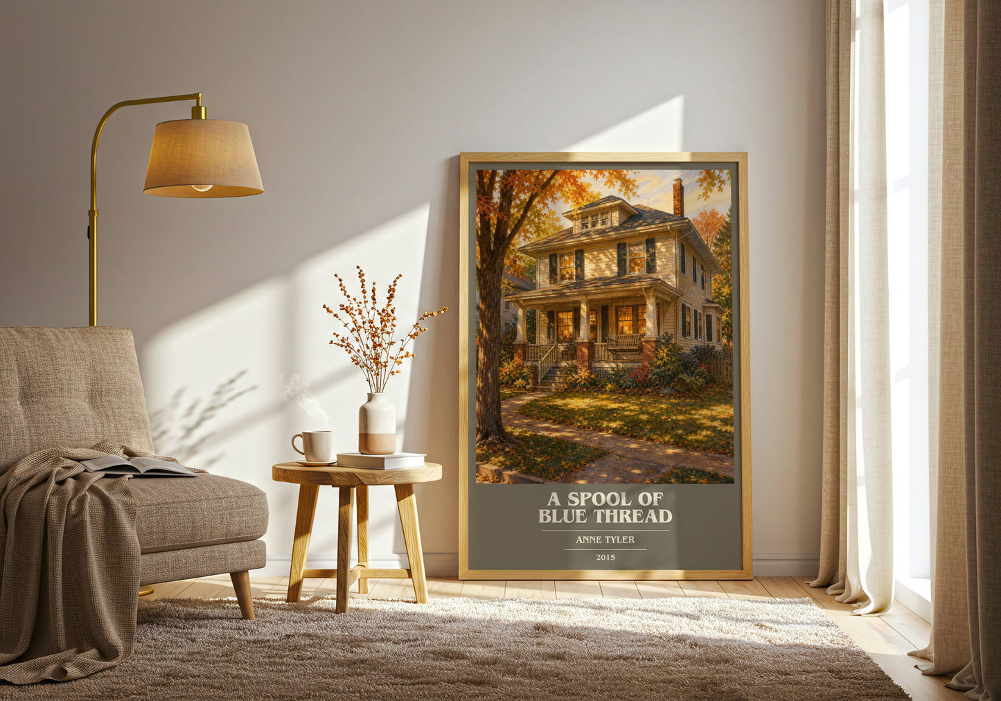 A Spool Of Blue Thread book cover print on bookshelf – Anne Tyler fan gift