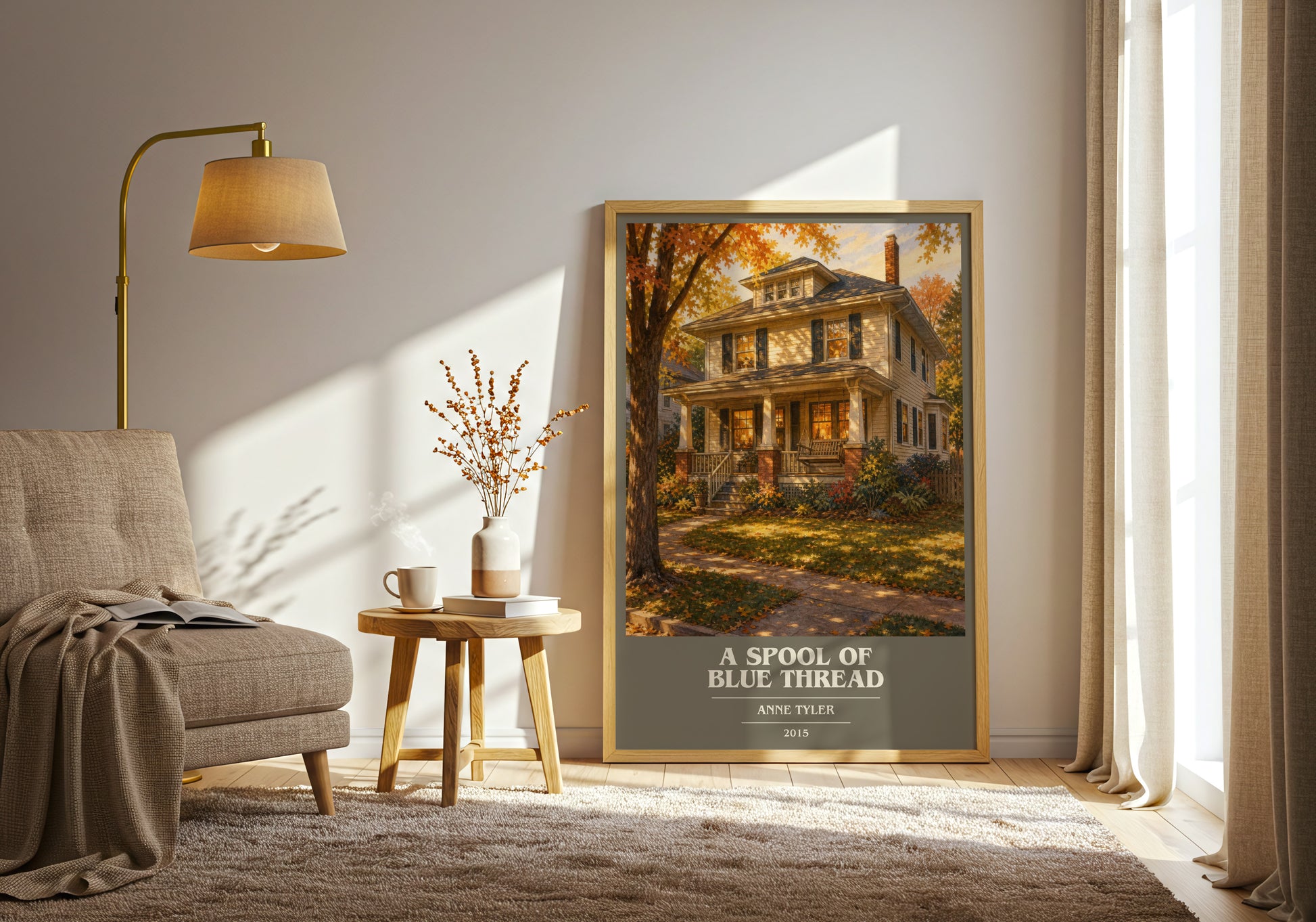 A Spool Of Blue Thread book cover print on bookshelf – Anne Tyler fan gift