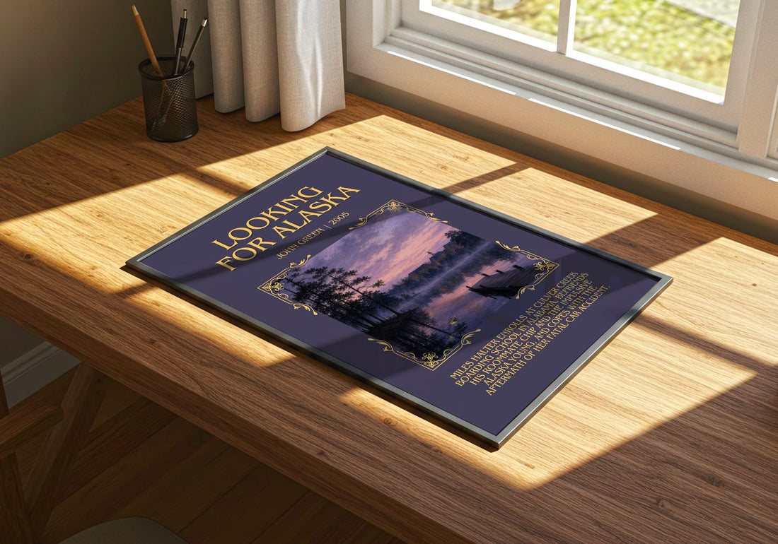 Looking For Alaska Minimalist Book Poster by John Green – print on a sunlit desk