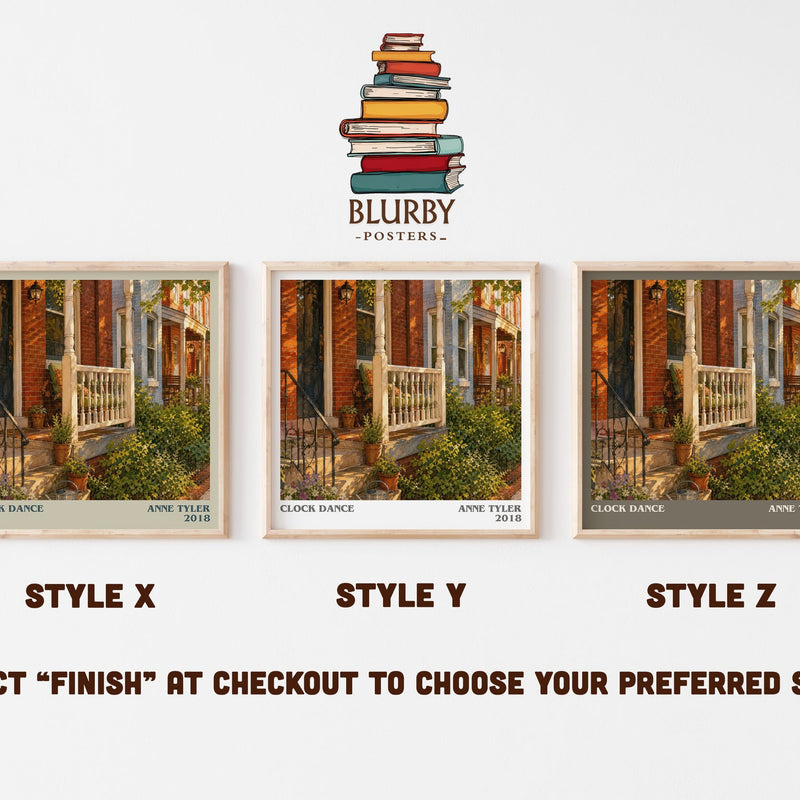 Clock Dance literary print in frame leaning in hallway – contemporary fiction wall art
