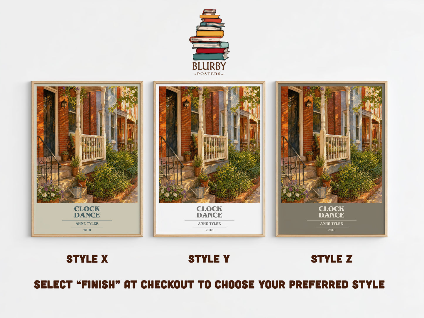 Clock Dance book cover print in frame leaning in hallway – contemporary fiction wall art