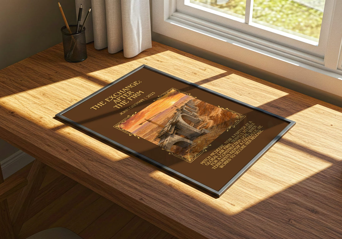 The Exchange: After The Firm Minimalist Book Poster by John Grisham – print on a sunlit desk