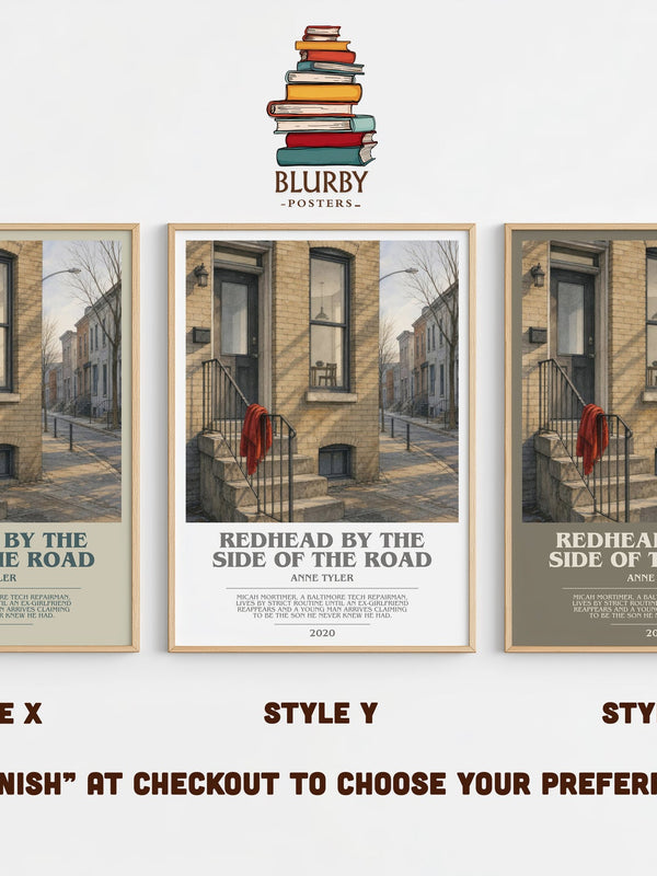 Redhead By The Side Of The Road bookish print in frame leaning in hallway – contemporary fiction wall art