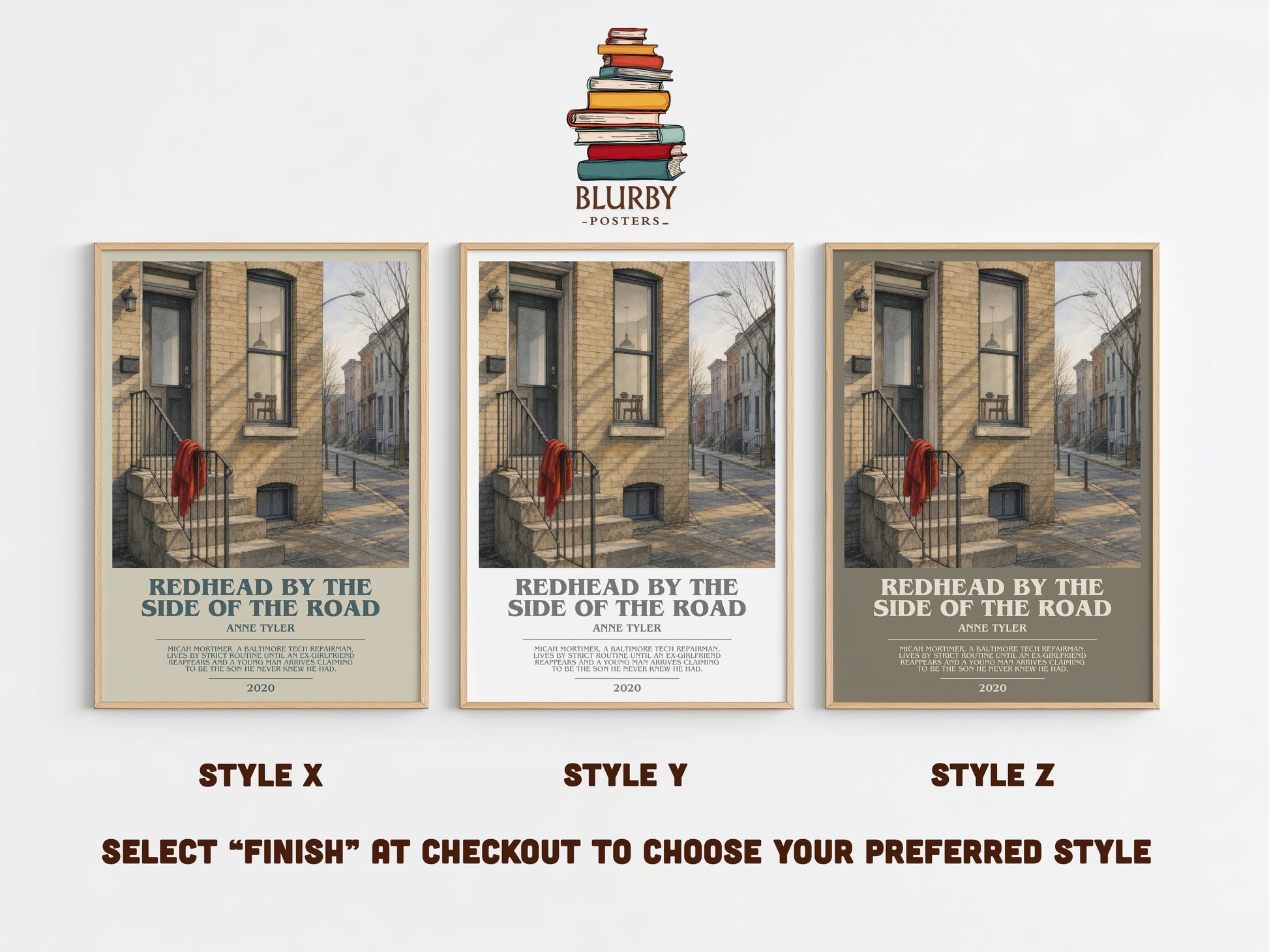 Redhead By The Side Of The Road bookish print in frame leaning in hallway – contemporary fiction wall art