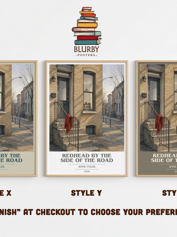 Redhead By The Side Of The Road book cover print in frame leaning in hallway – contemporary fiction wall art