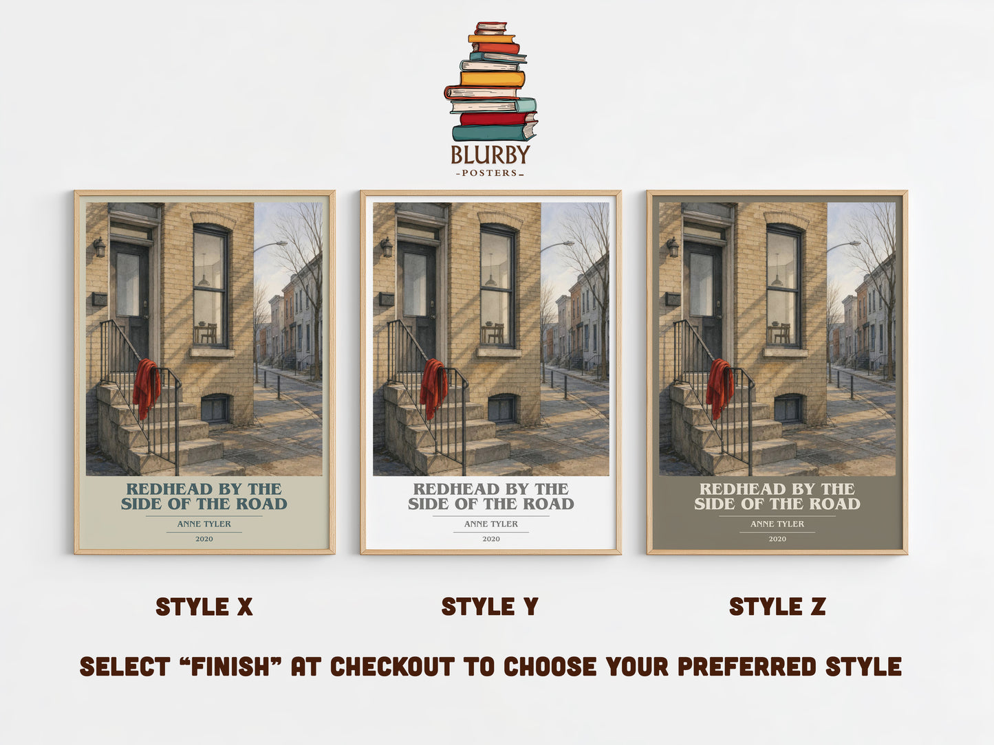 Redhead By The Side Of The Road book cover print in frame leaning in hallway – contemporary fiction wall art