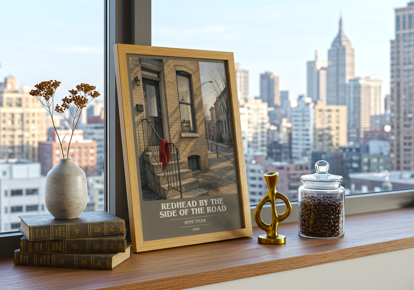 Redhead By The Side Of The Road book cover print framed by window – literary home decor