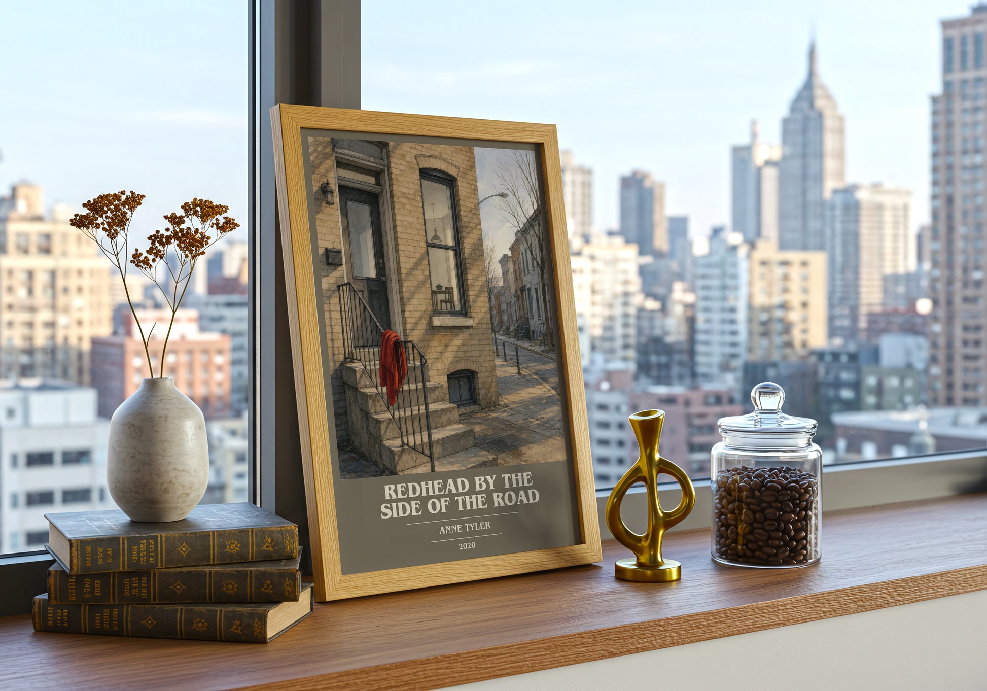Redhead By The Side Of The Road book cover print framed by window – literary home decor